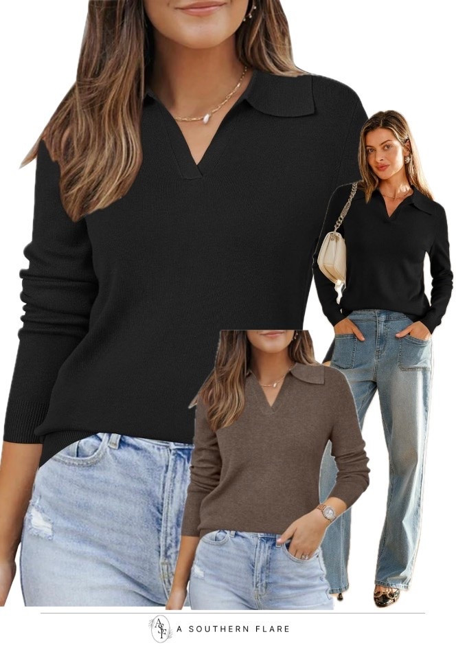 Fall fashion staple! These collared knit polos are perfect for work or casual outings. #FallFashion #WorkWear