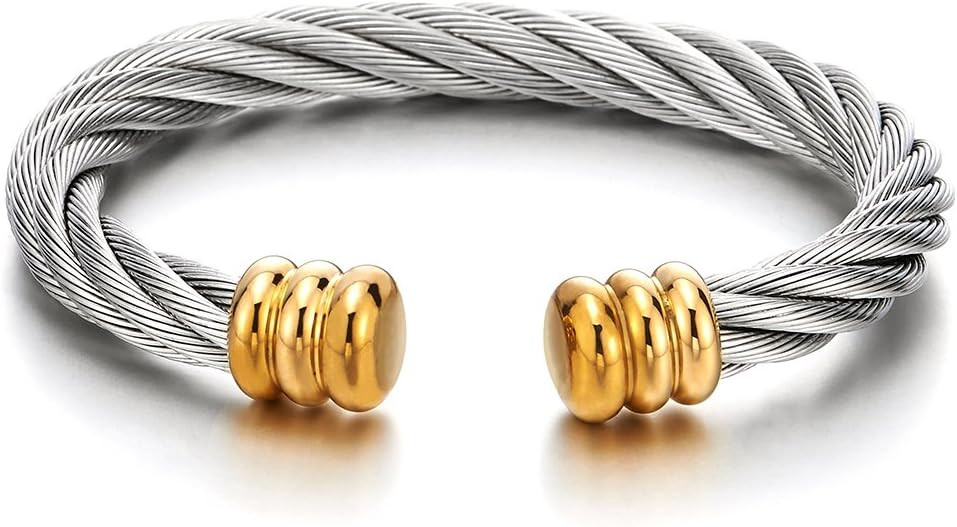COOLSTEELANDBEYOND Large Elastic Adjustable Steel Twisted Wire Cuff Bangle Bracelet for Men Women | Amazon (US)