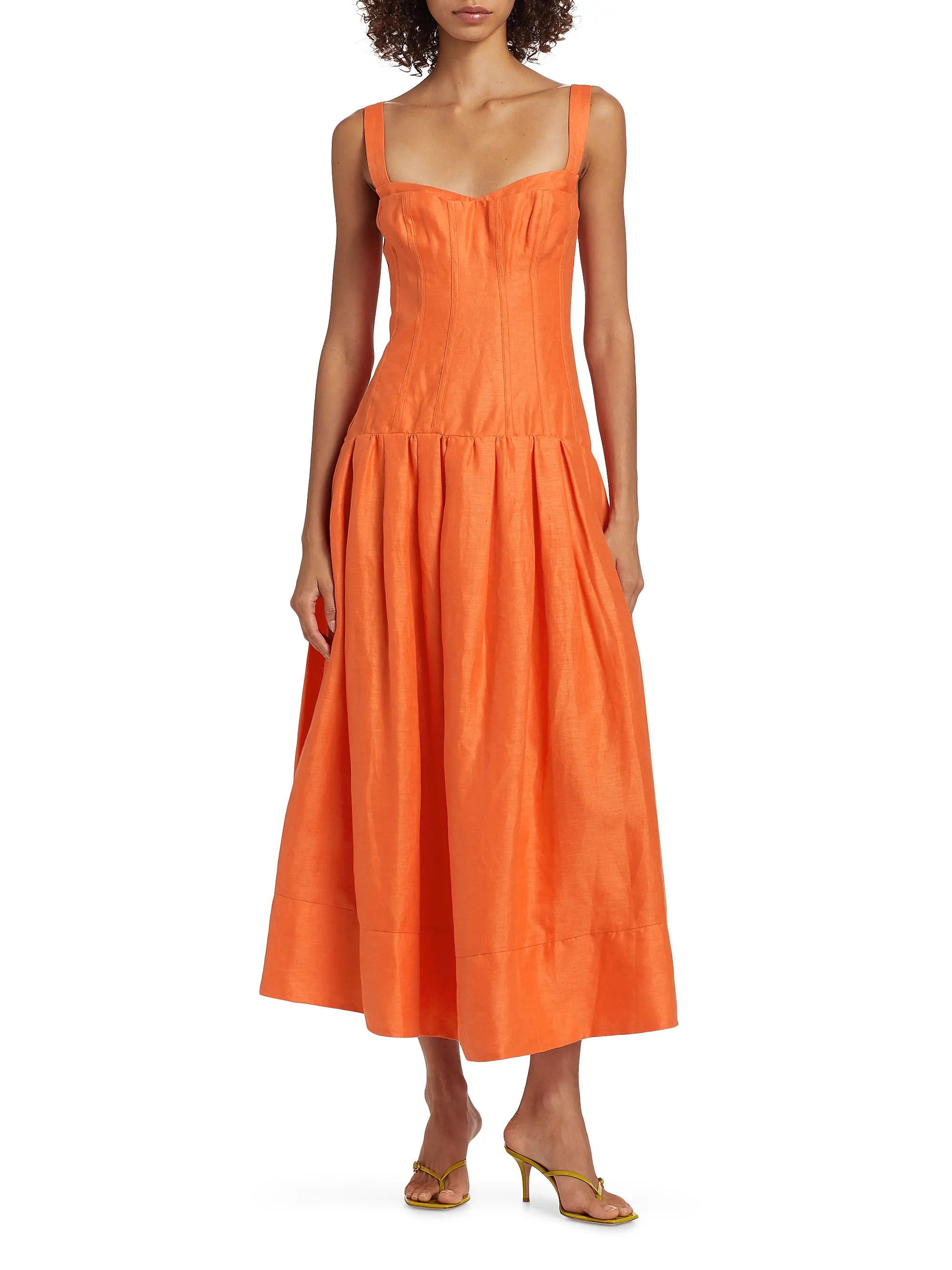 Makenna Linen Corset Midi-Dress | Saks Fifth Avenue