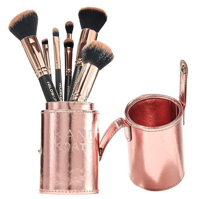 Kandi Koated Makeup Brushes Set with Faux Leather Travel Case [Rose Gold] Synthetic Makeup Brush ... | Amazon (US)