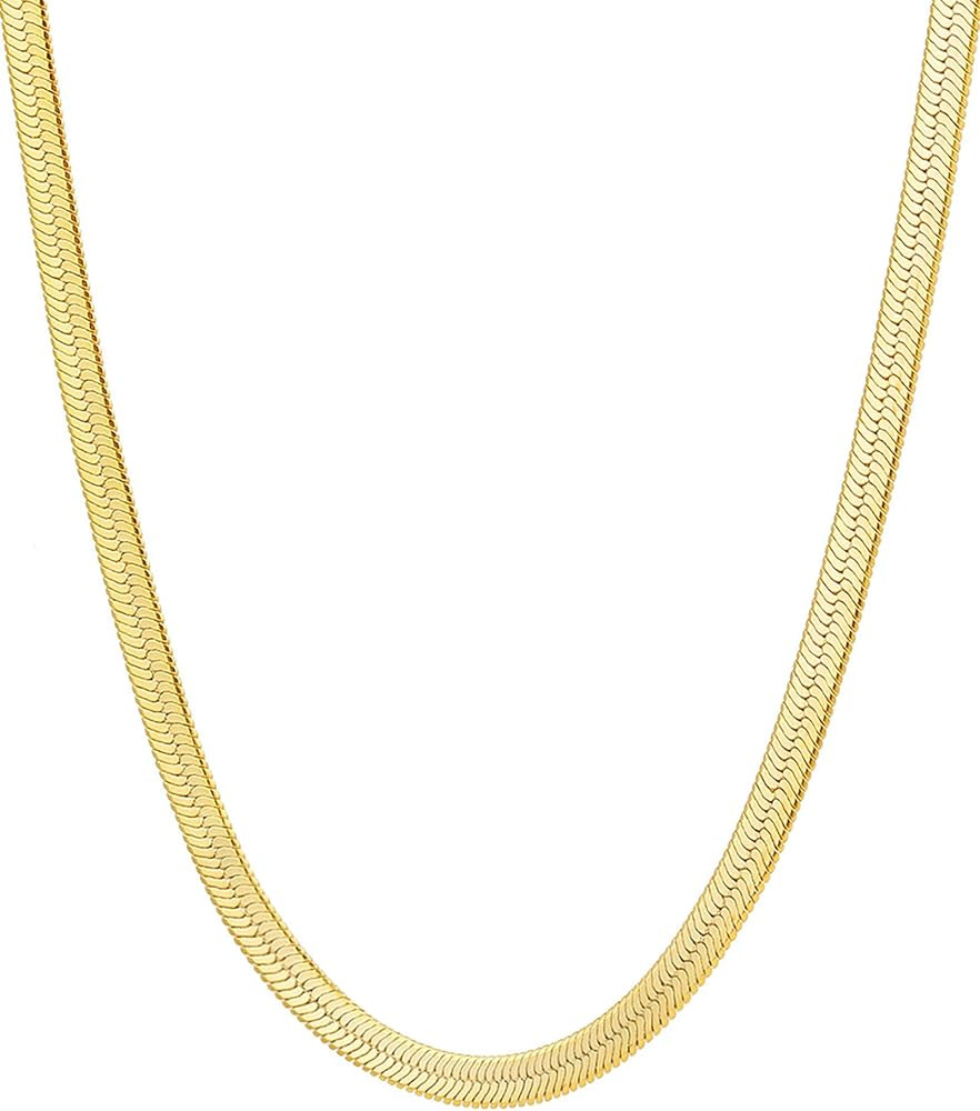 Fiusem Gold Plated Necklace for Women, 14K Gold Plated Herringbone Chain Necklaces, Gold Plated S... | Amazon (US)