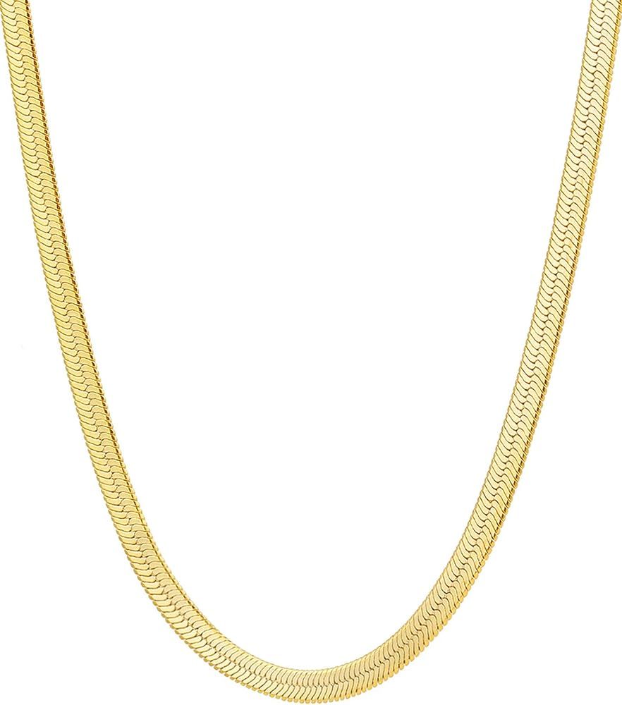 Gold Necklace for Women, 14K Gold Plated Herringbone Chain Necklaces, Gold Snake Chain Choker Nec... | Amazon (US)
