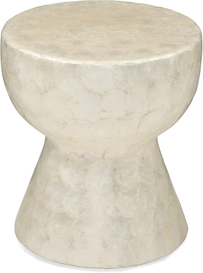 Bassett Mirror Capiz Contemporary Stone Accent Table with Drum Shade in White | Amazon (US)