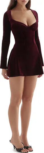 Tuck Long Sleeve Velvet Minidress | Nordstrom