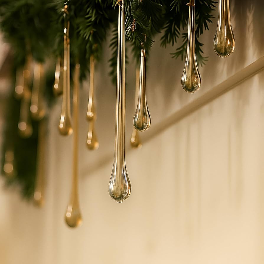 28 Pcs Christmas Glass Crystal Teardrop Ornaments Different Sizes Raindrop Ornaments Clear Glass ... | Amazon (US)