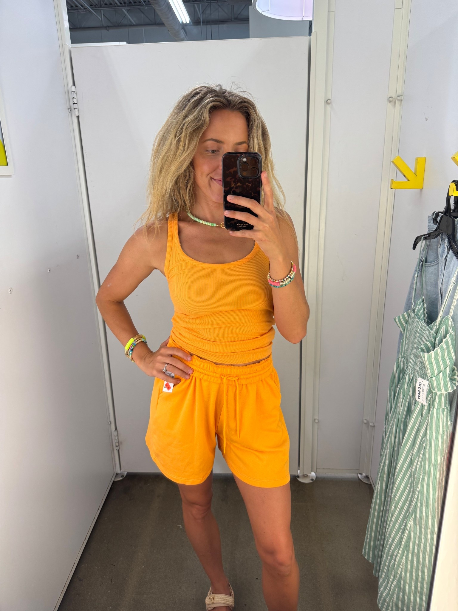 Love this bright color! Size XS tank and small shorts. Felt like the shorts ran a little tight. I would have gotten a medium I think! But I love this!