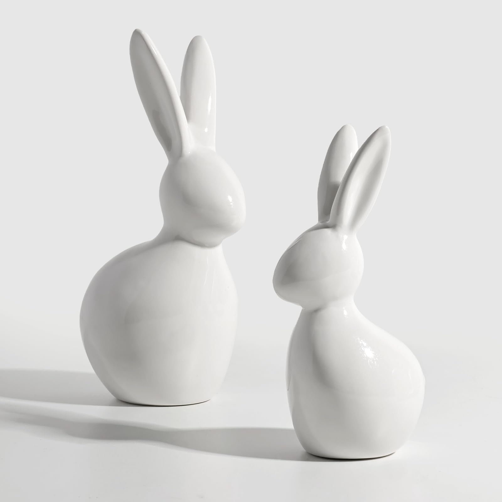 Easter Decorations: Elegant White Ceramic Bunny Figurines Set of 2, Cute Farmhouse Rustic Easter ... | Amazon (US)