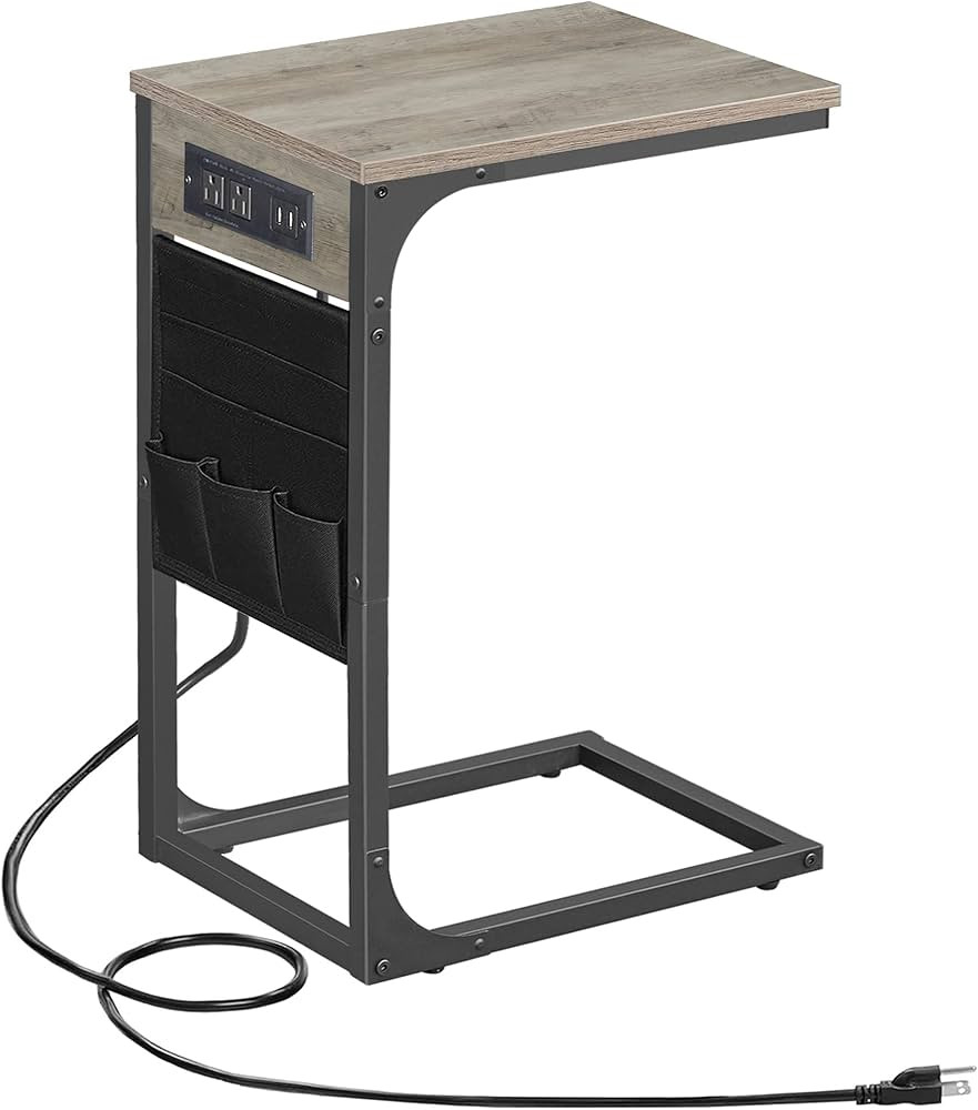TUTOTAK C Shaped End Table with Charging Station, Side Table for Sofa, Couch Table with Storage B... | Amazon (US)