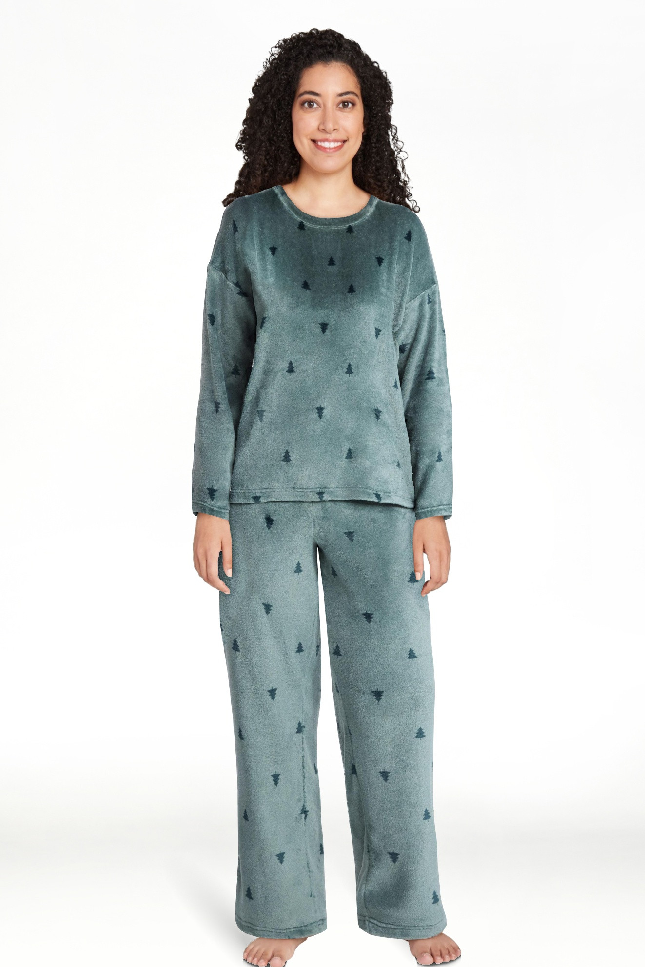 Joyspun Conjunto de Pijama de Pantalones y Top de Manga Larga de Felpa Plegable para Mujer, 2 Pie... | Walmart (US)