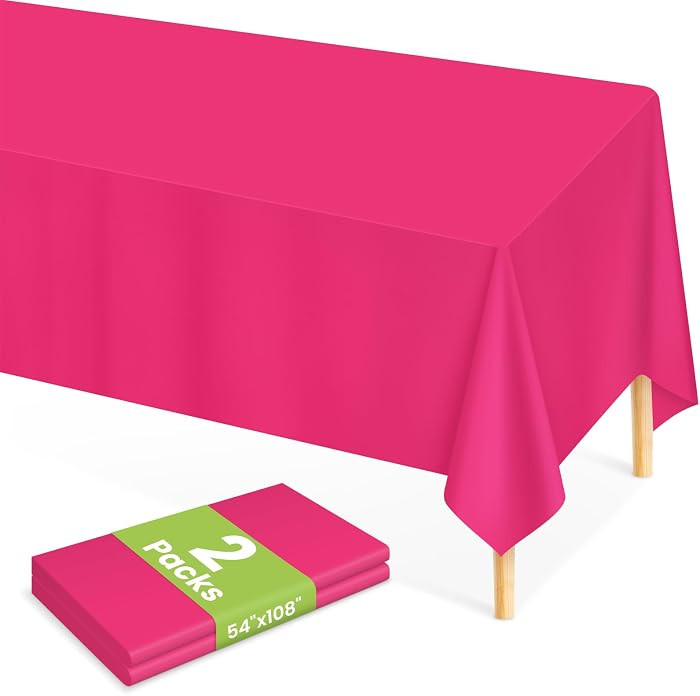 Mulbozy Hot Pink Plastic Table Cloth Disposable 2 Pack, 54 x 108 Inch | Amazon (US)
