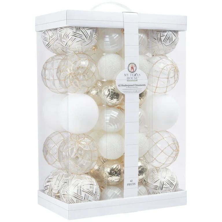 My Texas House, White and Gold Shatterproof Ornaments, 62 Count | Walmart (US)