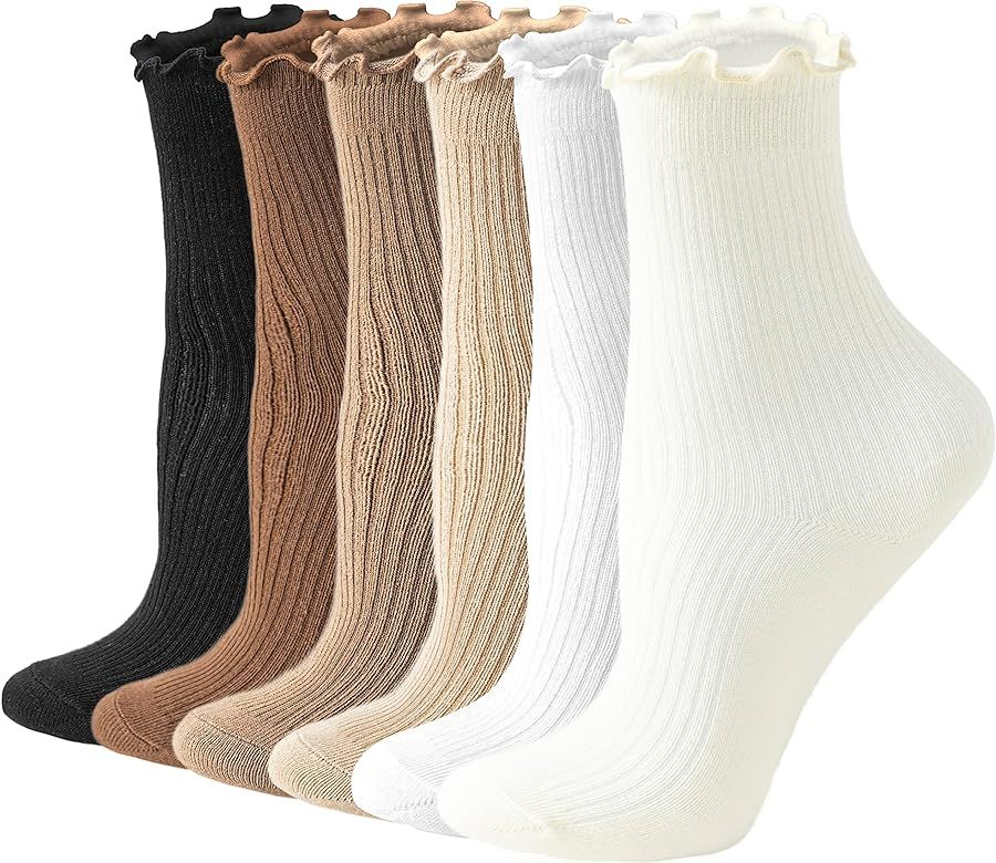 ACCFOD Womens Ruffle Socks Cute Frilly Ankle Socks Quarter Crew Socks for Women Girl | Amazon (US)