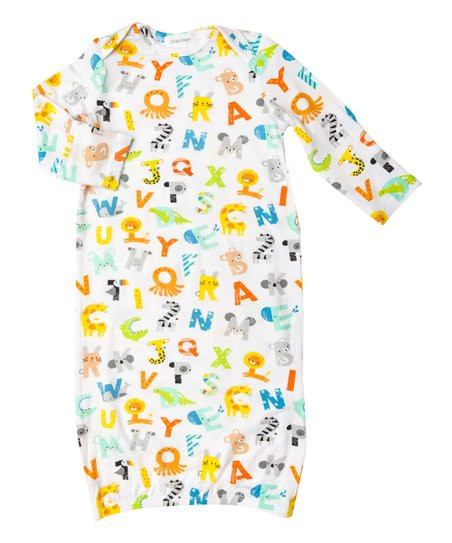 White & Yellow 'ABC' Animals Uni Lap Neck Long-Sleeve Gown - Newborn | Zulily