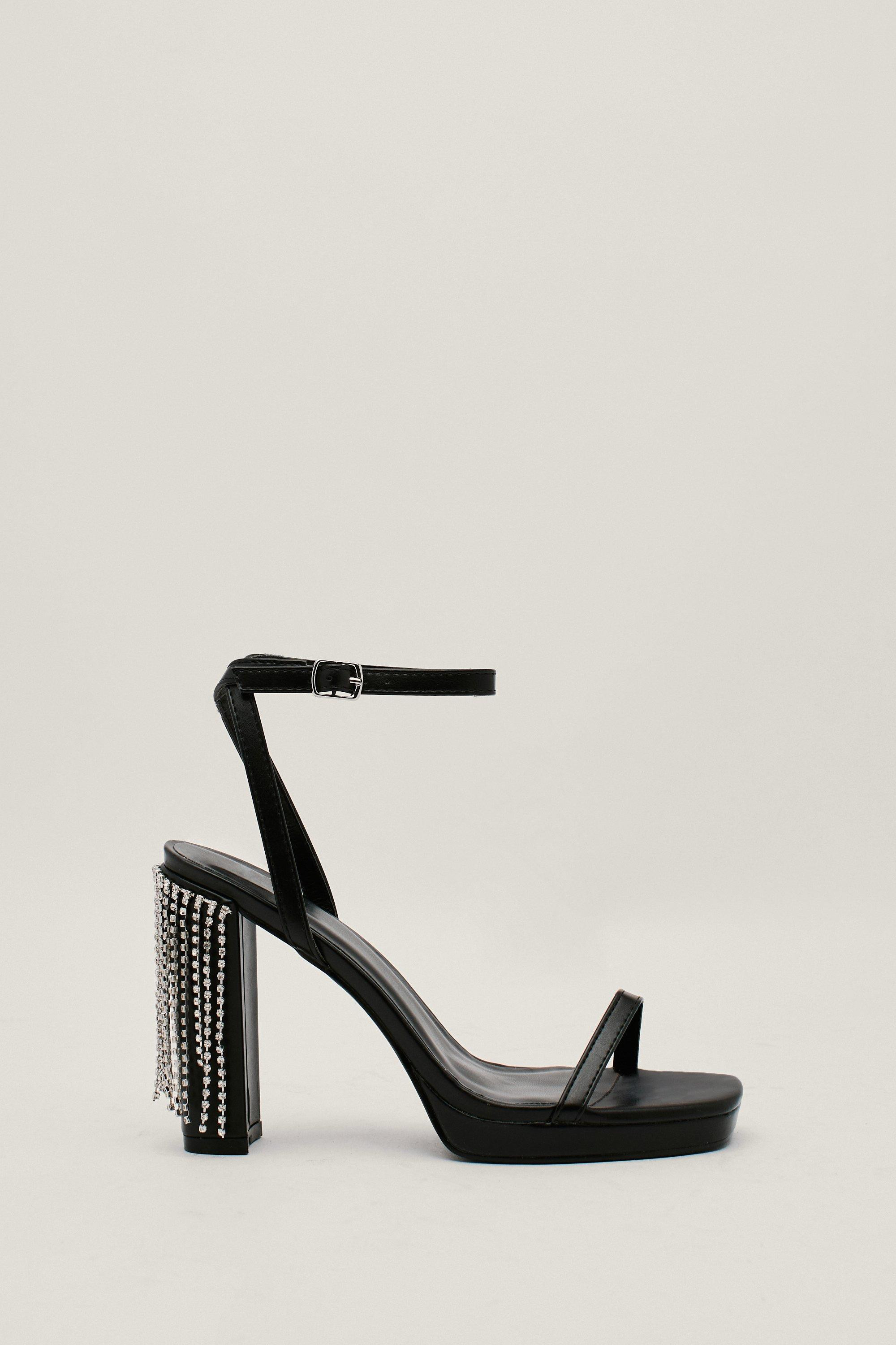 Faux Leather Strappy Diamante Fringe Heels | Nasty Gal (US)