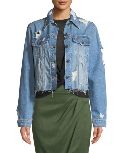 Women's Veronica Beard "Cara" Blue Distressed Cropped Denim Jacket Size M | eBay UK