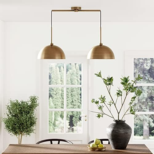 Nathan James Percy Modern 2-Light Pendant Island Light Fixture, Brass Hanging Lights with Gold Me... | Amazon (US)