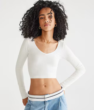 Long Sleeve Seamless Wear 3 Ways Crop Top | Aeropostale