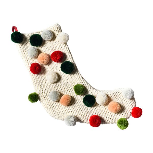Knit Stocking With Pom Poms | Maisonette