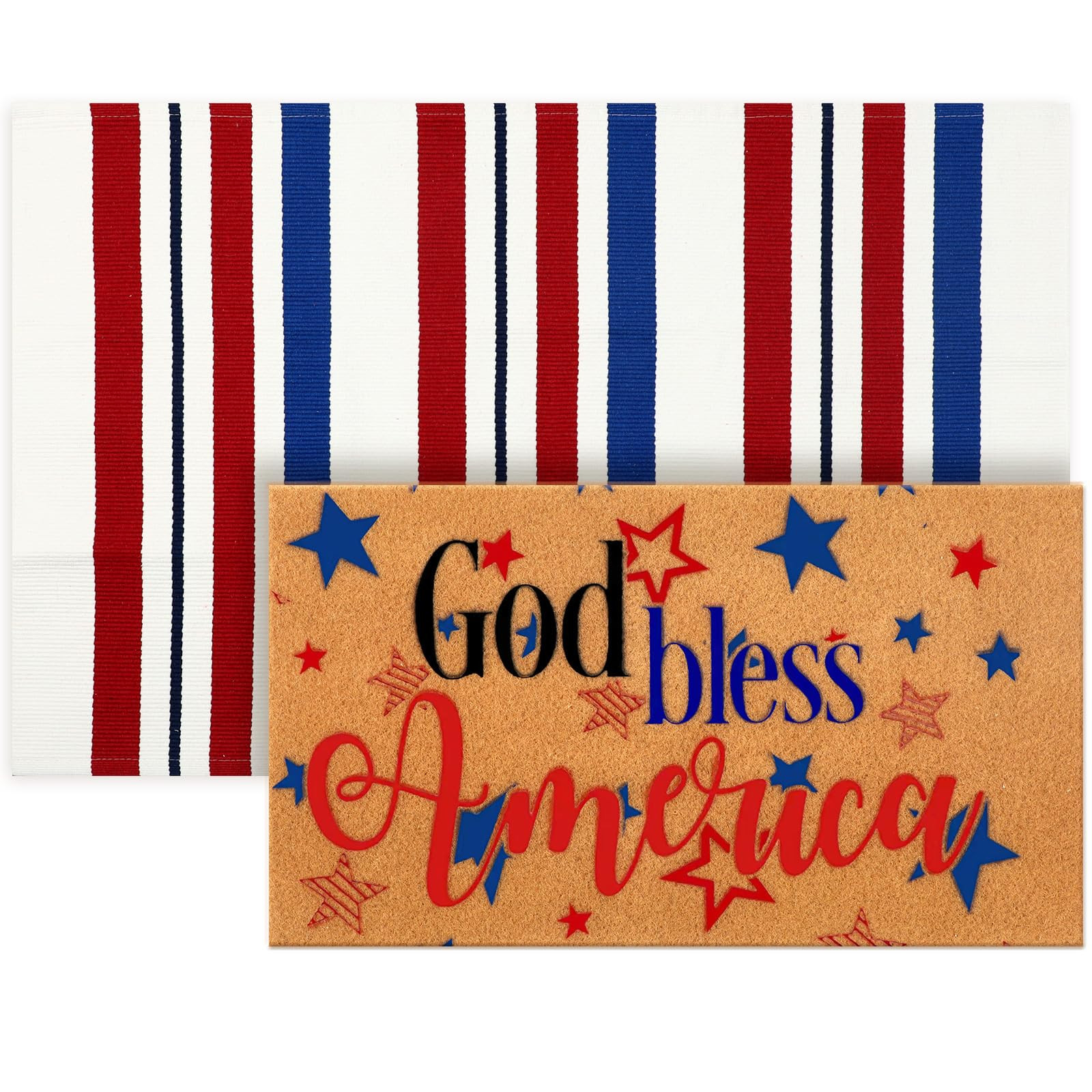 Duraaamo 2 Pcs 4th of July Nature Coir Door Mat Outdoor Red Blue White Welcome Rug Patriotic Mat ... | Amazon (US)