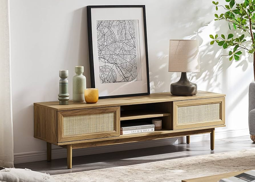 mopio Haylee TV Stand, 59" Modern Boho Farmhouse Entertainment Center, Natural Rattan TV Console,... | Amazon (US)