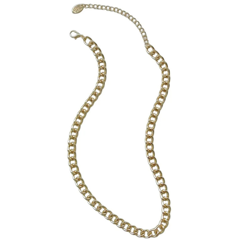 Time and Tru Women's Gold Tone Chunky Curb Chain Necklace 17" with Extender | Walmart (US)