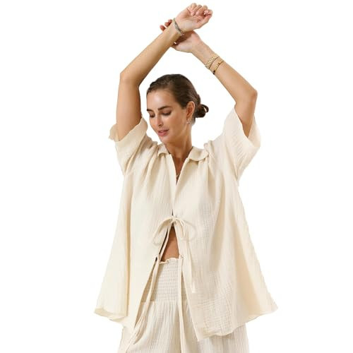 NOTHING FITS BUT Muslin Nursing Top & Shorts Set, Cotton Maternity Dress 2 Piece Set for Women, Nursing Dress Matching Sets (Eggshell, M/L) | Amazon (US)