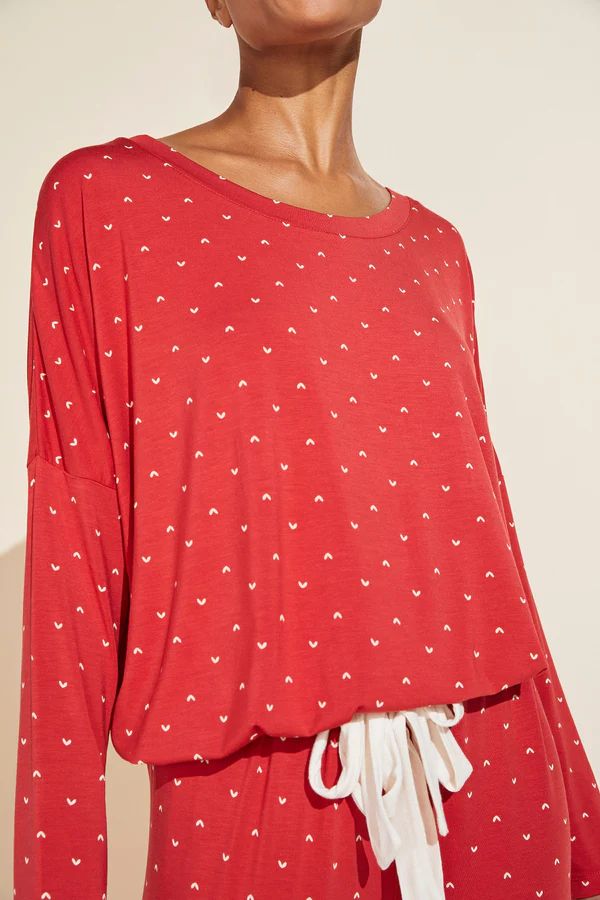 Gisele Printed TENCEL™ Modal Slouchy PJ Set - Envelope Heart Haute Red/Bone | Eberjey