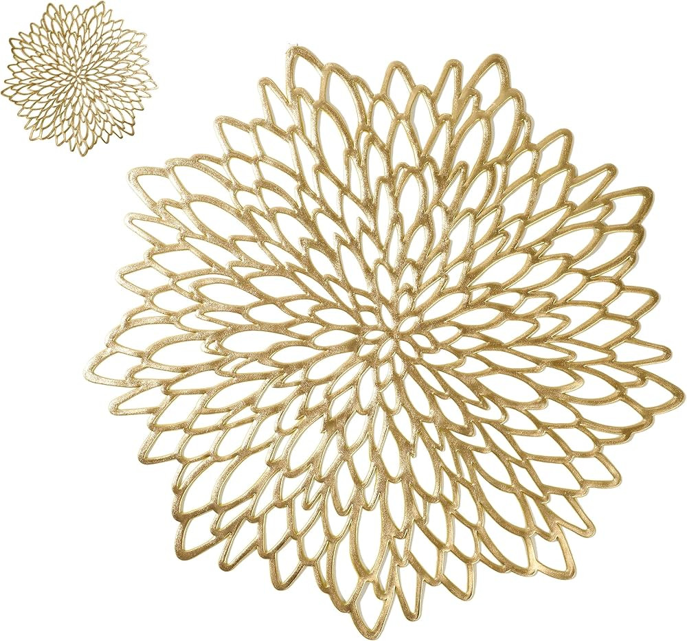 Pairs of 18 Gold Metallic Round Placemats & Coasters 36 PCS Matching I Golden Laminated Vinyl Lea... | Amazon (US)