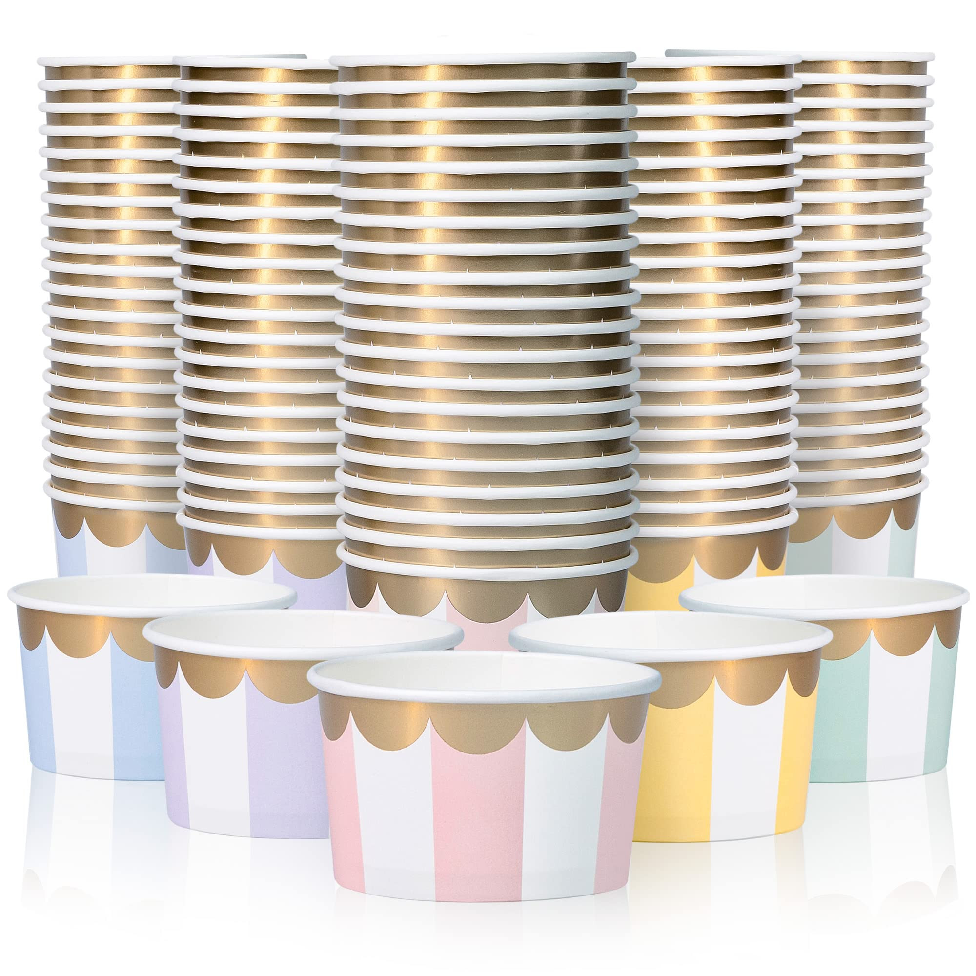 Paper Ice Cream Cups, 100-Count 5.5-Oz Disposable Dessert Bowls for Hot or Cold Food, 5.5-Ounce P... | Amazon (US)