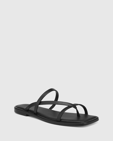Alysson Black Leather Flat Sandal | Wittner