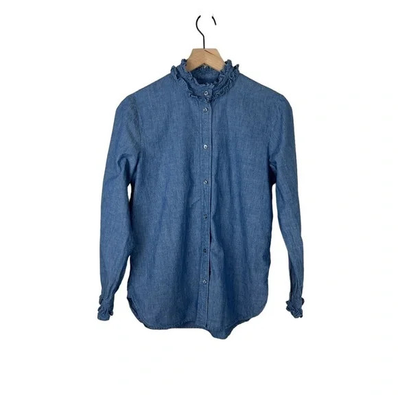 J Crew Classic Fit Chambray Ruffle Neck Shirt | Poshmark