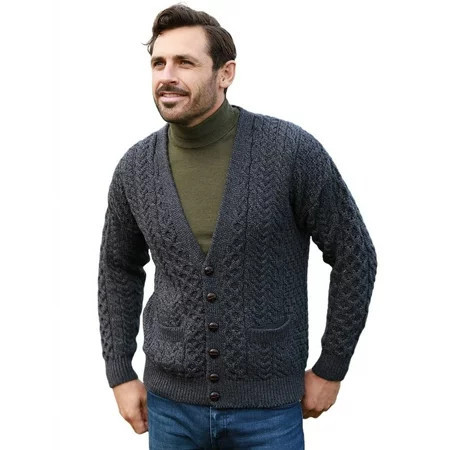Irish Cardigan for Men 100% Premium Merino Wool Aran Sweater Made in Ireland | Walmart (US)