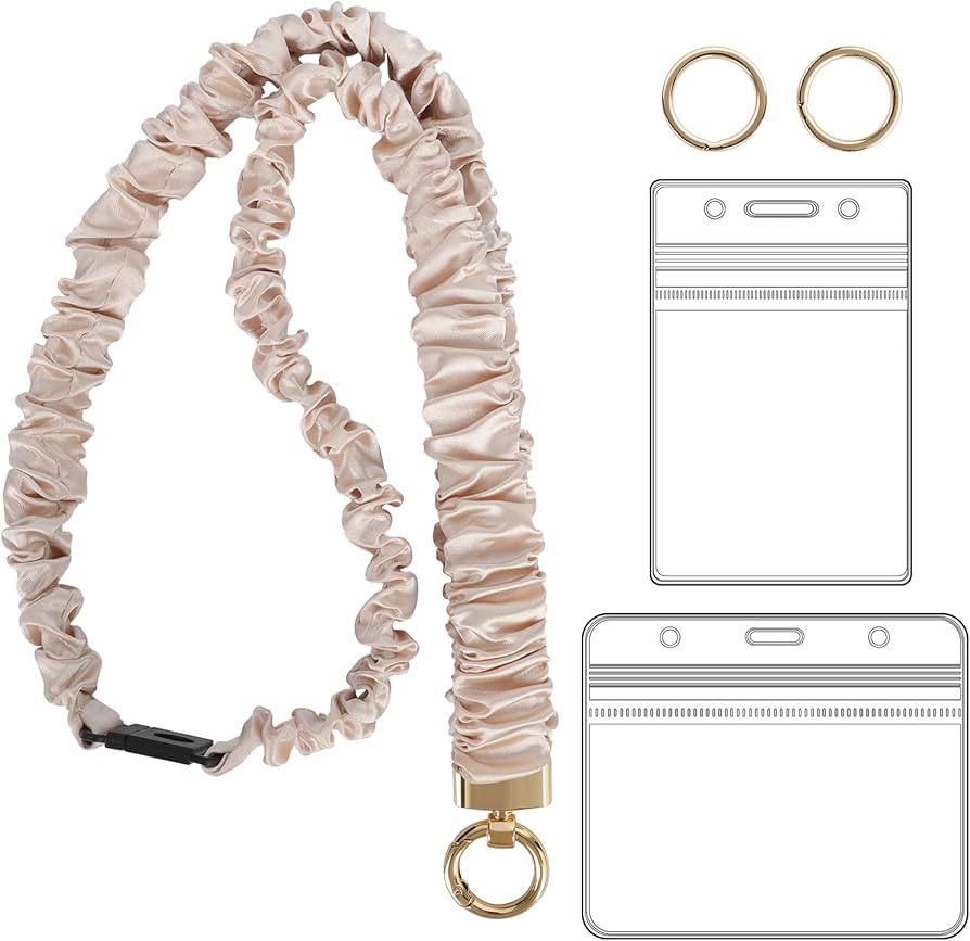 Breakaway Scrunchie Lanyard with Id Holder, Stretchy Teacher Lanyards for Id Badges Keys, Apricot | Amazon (US)