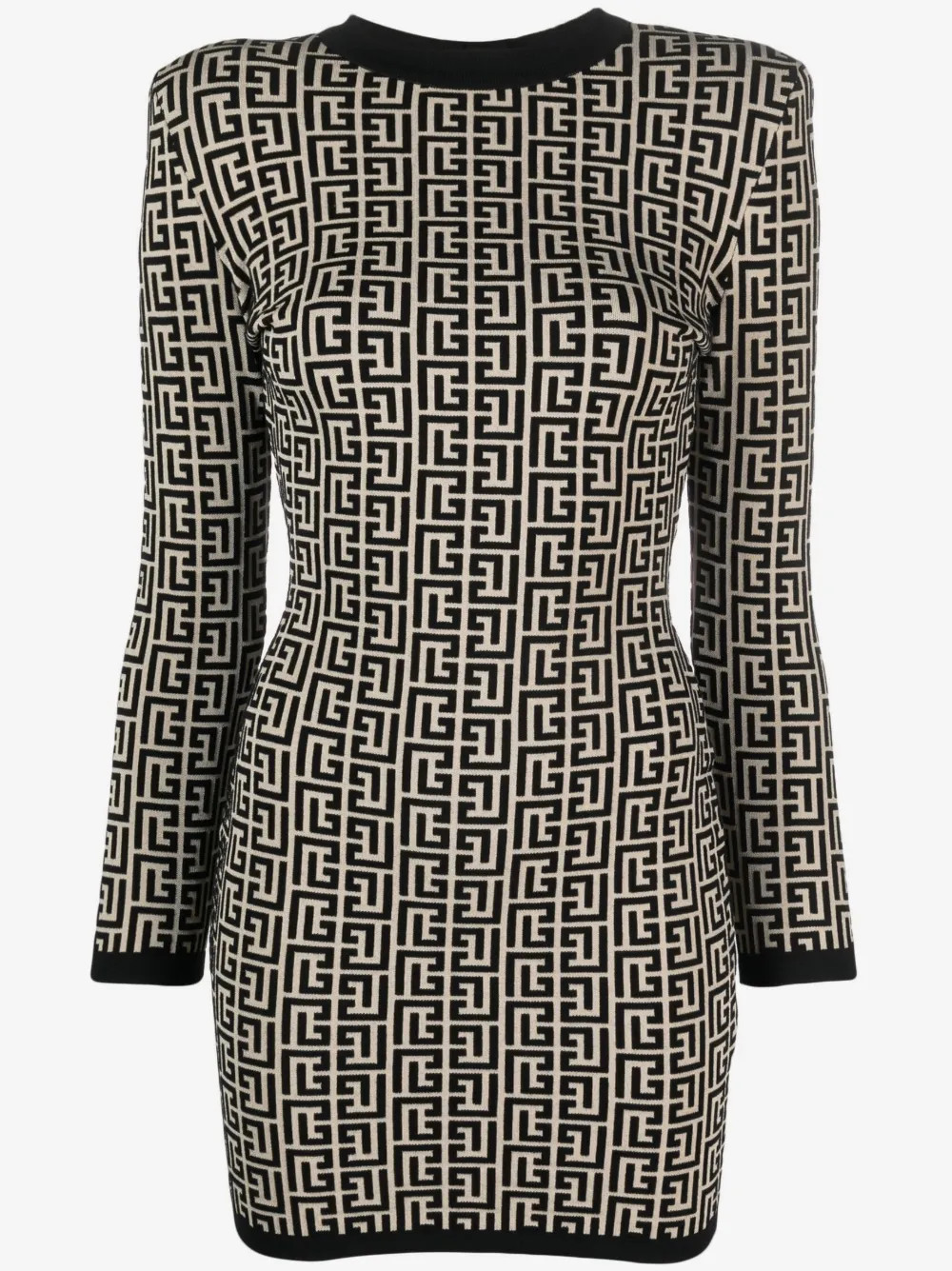 Balmain monogram-print wool-blend dress - Neutrals | Farfetch Global