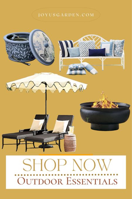 Shop outdoor essentials for your garden and patio a hose holder, outdoor pillows, patio umbrella, and fire pit. 

#LTKHome #LTKSeasonal #LTKOver40