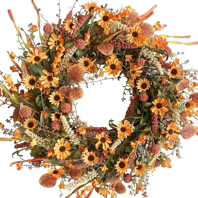 Bibelot Fall Front Door Wreath,22” Artificial Floral Wreath with Colorful Daisies and Autumn Fo... | Amazon (US)