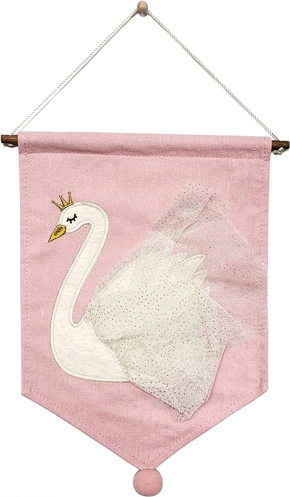 Bon et Beau Princess Swan Embroidered Canvas Banner – Wall Decor for Girls Bedroom, Playroom an... | Amazon (US)