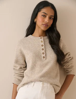Cream Relaxed Fit Henley Jumper | Nobody's Child