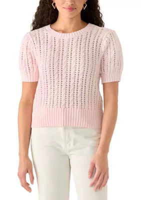 Pink Rose Women's Short Puff Sleeve Sweater, Medium | Belk