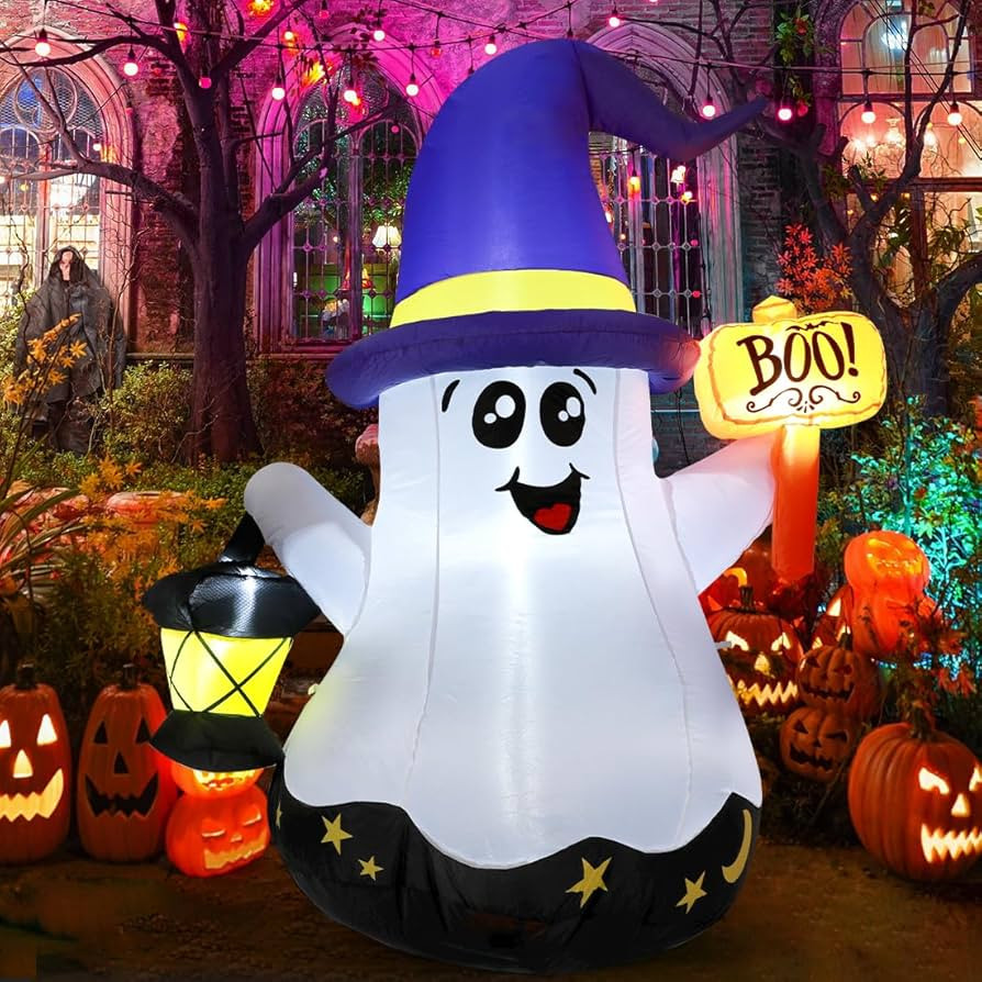 GOOSH 5 FT Halloween Inflatables Ghost Outdoor Decorations Blow Up Yard Cute Wizard Ghost with Ha... | Amazon (US)
