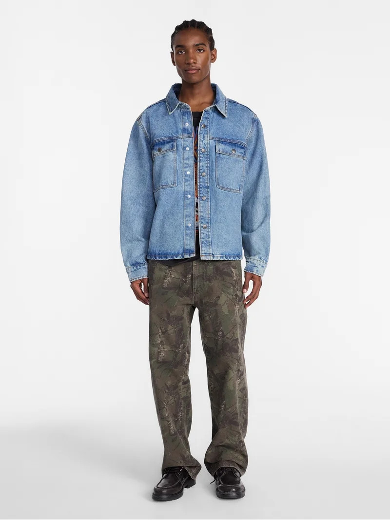 No Boundaries Denim Shacket with Long Sleeves, 100% Cotton 14 oz Denim, Men's XS-4XLT | Walmart (US)