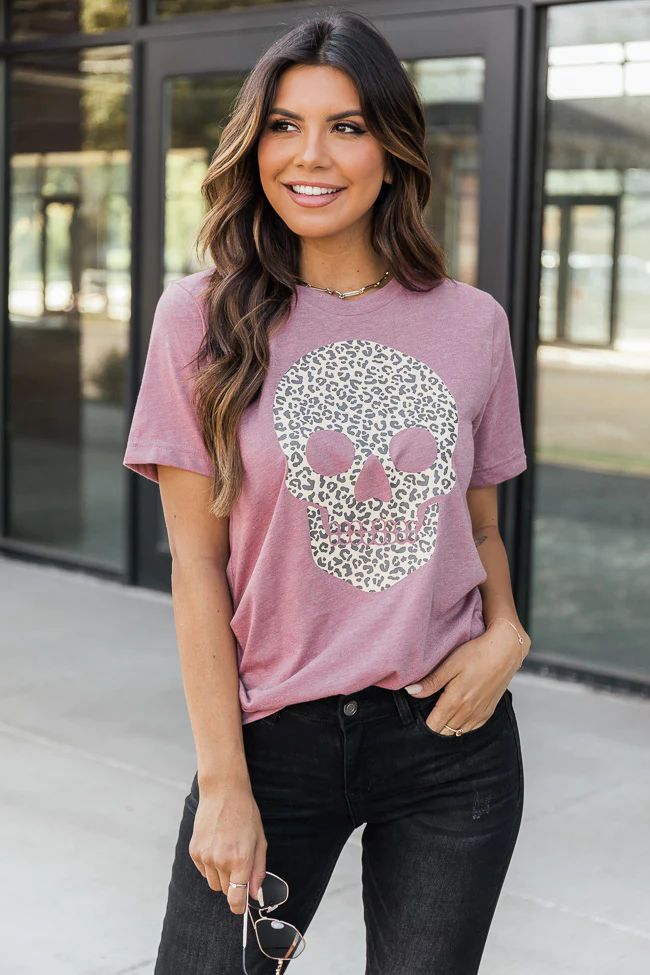 Animal Print Skull Mauve Graphic Tee | Pink Lily