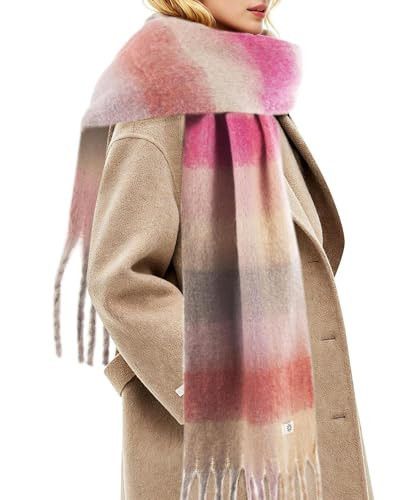 Gopaice Womens Winter Scarf, Cashmere Feel Tassel Plaid Fashion Scarfs Colorful Plaid Long Shawl Large Scarves | Amazon (US)