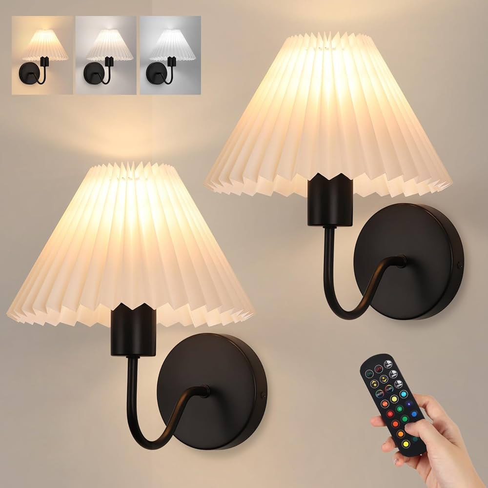 Rechargeable Battery Operated Wall Sconce Sets of 2, 15 Colors Wireless gooseneck Black Wall Ligh... | Amazon (US)
