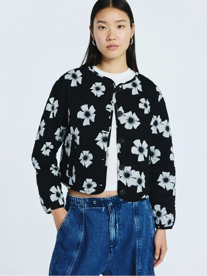 Scoop Women's Cotton Floral Print Quilted Jacket, Lightweight, Sizes XS-XXL | Walmart (US)