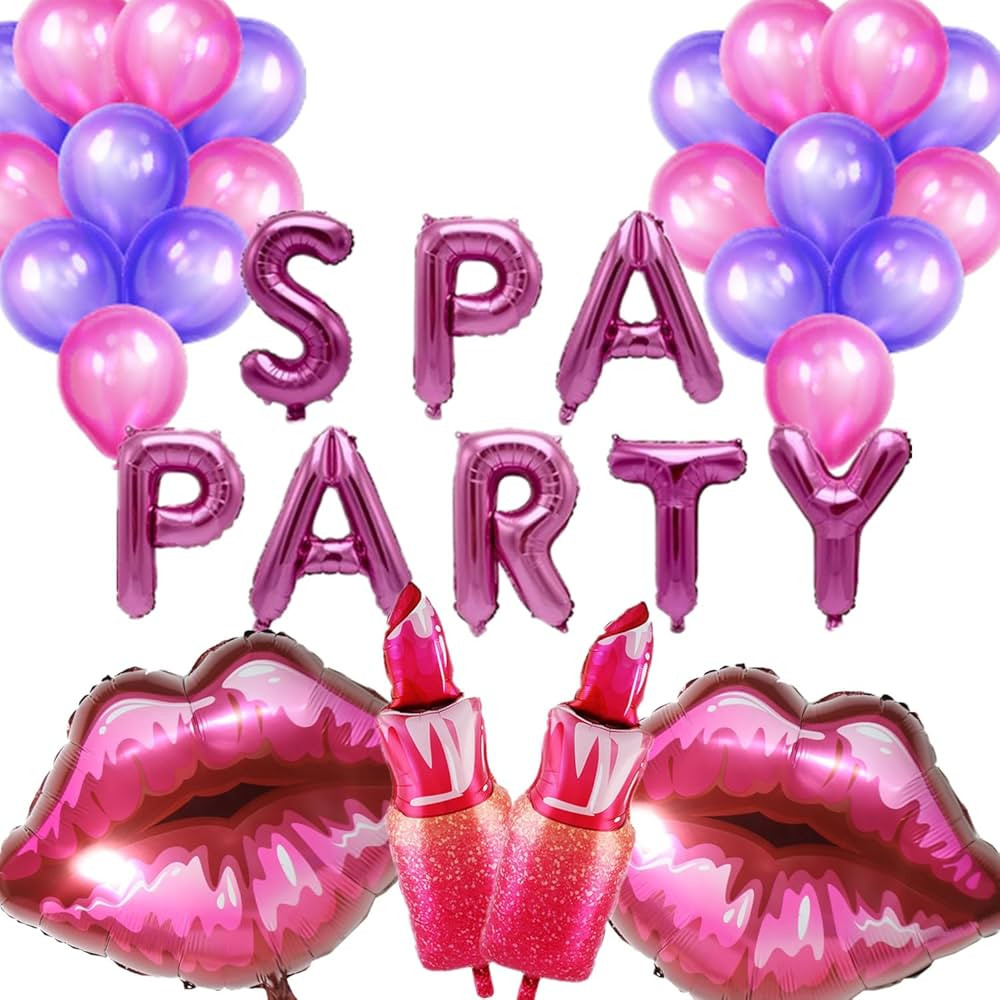 32 Pcs Spa Party Balloons Pink Spa Theme Birthday Party Supplies Lip Lipstick Cosmetics Balloons ... | Amazon (US)