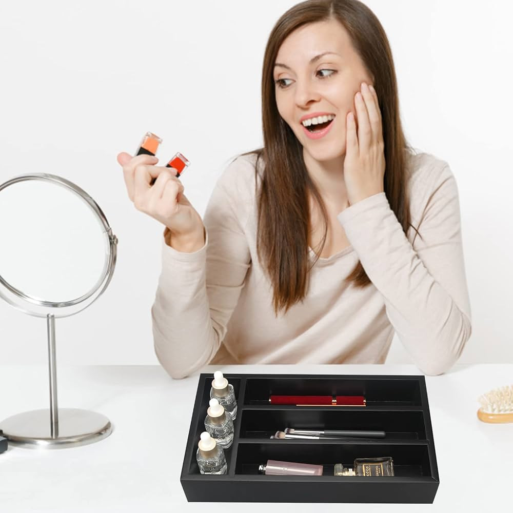 Small Cutlery Tray Narrow Wooden Silverware Organizer 12"x6.7" Spoon Kitchen Utensil Holder for D... | Amazon (US)