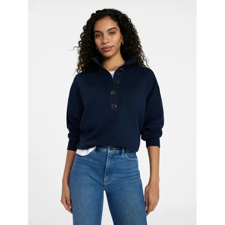 Time and Tru Women's Quarter Button Fleece Top with Long Sleeves, Size XS-XXXL | Walmart (US)