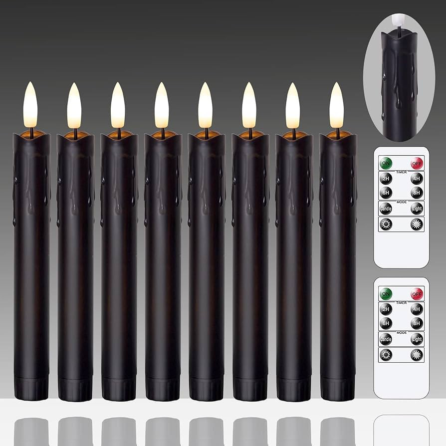 Flameless Flickering Taper Candles Two Remote, 7.5 Inch Black Battery Operated LED Window Candles... | Amazon (US)