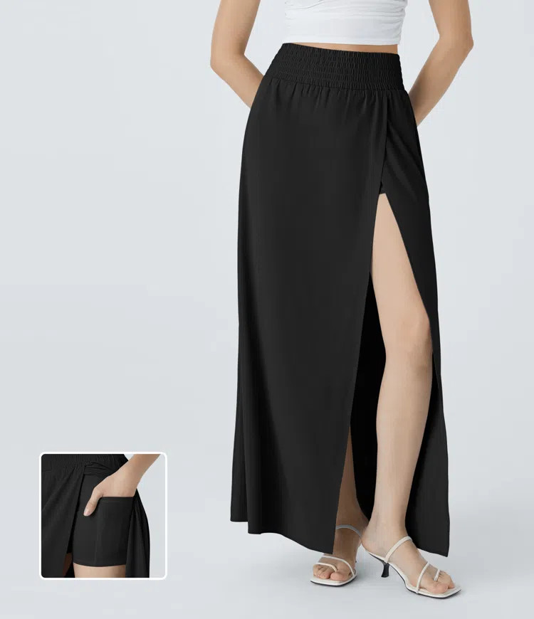 Women’s Breezeful™ High Waisted 2-in-1 Pocket Flowy Maxi Quick Dry Casual Skirt - Halara | HALARA